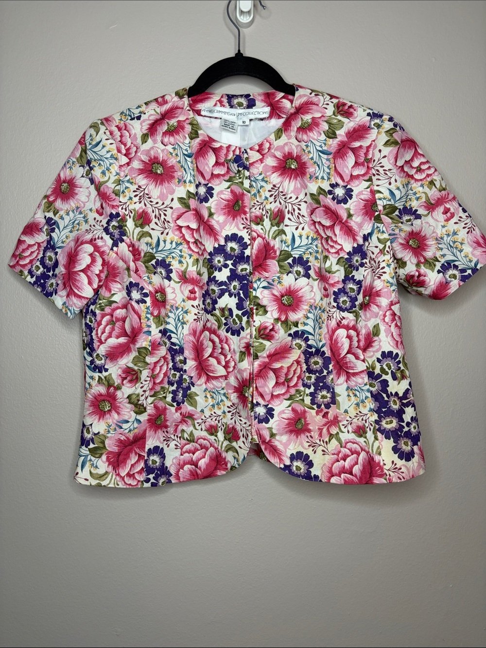 Vtg Anne Crimmins for UMI Collections Floral Linen Blouse Jacket Size 8